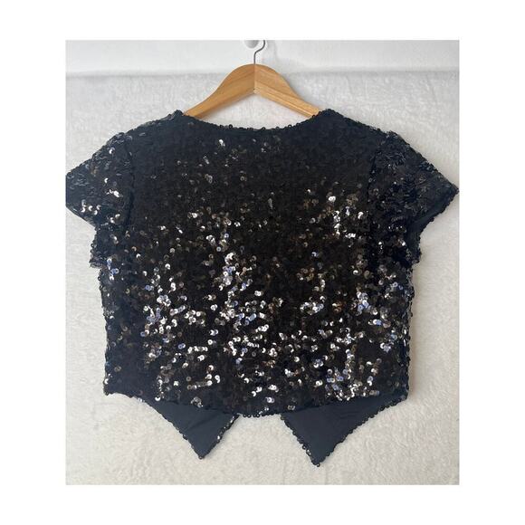 VNTG Betsey Johnson Collection Made in USA Y2K Black Sequin Vest sz M Glam - Picture 6 of 8